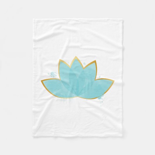 Floral Lotus Waterverf Seafoam Blue & Faux Gold Fleece Deken (Voorkant)