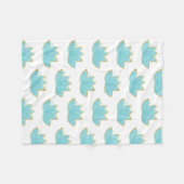Floral Lotus Waterverf Seafoam Blue & Faux Gold Fleece Deken (Voorkant (Horizontaal))