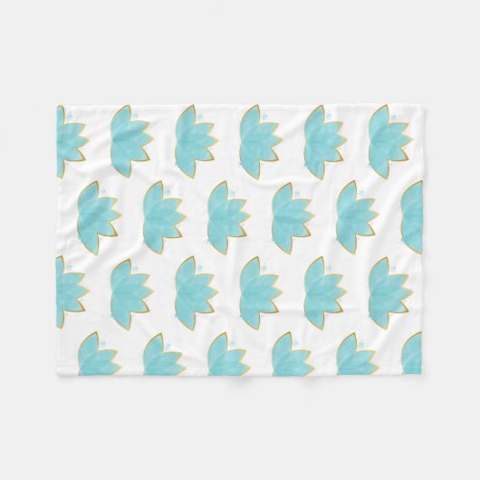Floral Lotus Waterverf Seafoam Blue & Faux Gold Fleece Deken (Voorkant (Horizontaal))