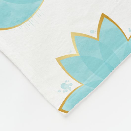 Floral Lotus Waterverf Seafoam Blue & Faux Gold Fleece Deken (Hoek)