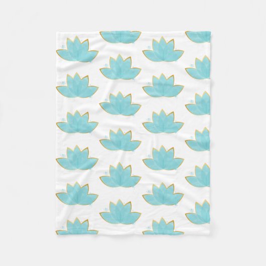 Floral Lotus Waterverf Seafoam Blue & Faux Gold Fleece Deken (Voorkant)