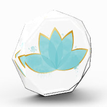Floral Lotus Waterverf Seafoam Blue & Faux Gold