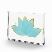 Floral Lotus Waterverf Seafoam Blue & Faux Gold Fotoblokken (Rechts)