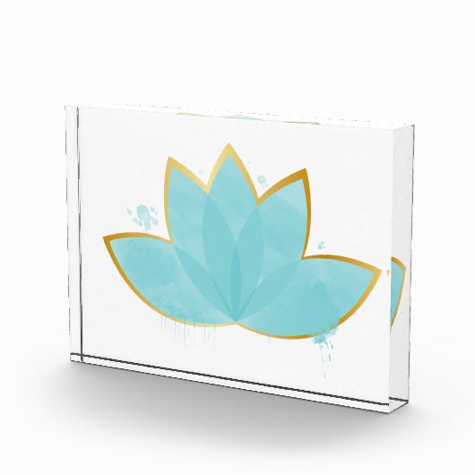 Floral Lotus Waterverf Seafoam Blue & Faux Gold Fotoblokken (Rechts)