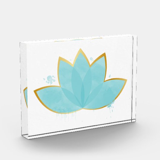 Floral Lotus Waterverf Seafoam Blue & Faux Gold Fotoblokken (Links)
