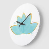 Floral Lotus Waterverf Seafoam Blue & Faux Gold Grote Klok (Hoek)