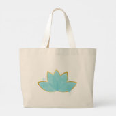 Floral Lotus Waterverf Seafoam Blue & Faux Gold Grote Tote Bag (Achterkant)