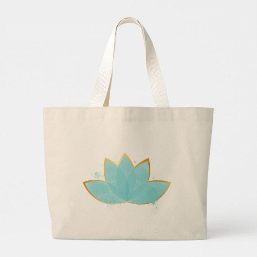 Floral Lotus Waterverf Seafoam Blue & Faux Gold Grote Tote Bag (Achterkant)