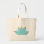 Floral Lotus Waterverf Seafoam Blue & Faux Gold Grote Tote Bag (Voorkant)