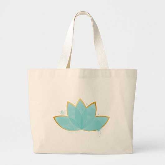 Floral Lotus Waterverf Seafoam Blue & Faux Gold Grote Tote Bag (Voorkant)