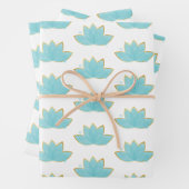Floral Lotus Waterverf Seafoam Blue & Faux Gold Inpakpapier Vel (In situ)