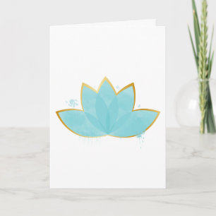 Floral Lotus Waterverf Seafoam Blue & Faux Gold Kaart