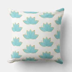 Floral Lotus Waterverf Seafoam Blue & Faux Gold Kussen