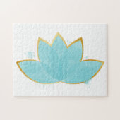 Floral Lotus Waterverf Seafoam Blue & Faux Gold Legpuzzel (Horizontaal)