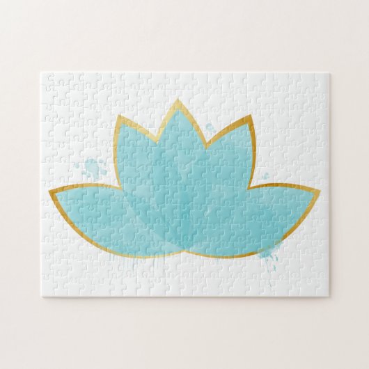 Floral Lotus Waterverf Seafoam Blue & Faux Gold Legpuzzel (Horizontaal)