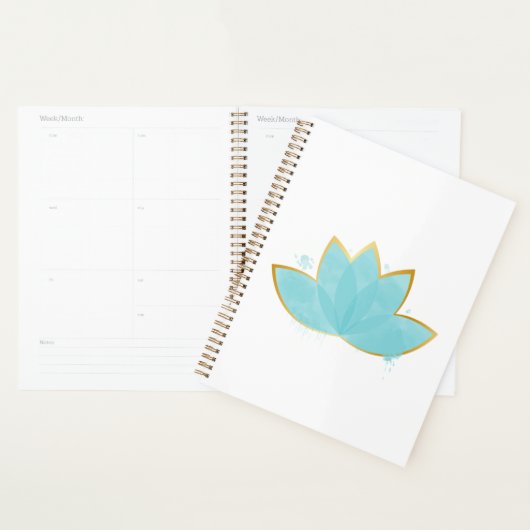 Floral Lotus Waterverf Seafoam Blue & Faux Gold Planner (Display)