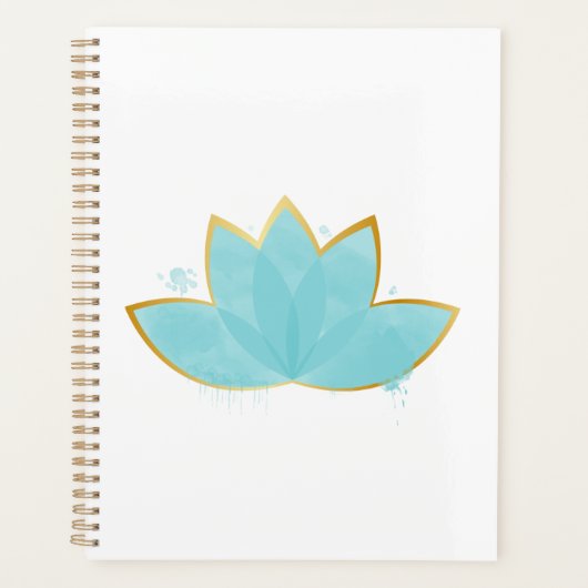 Floral Lotus Waterverf Seafoam Blue & Faux Gold Planner (Voorkant)