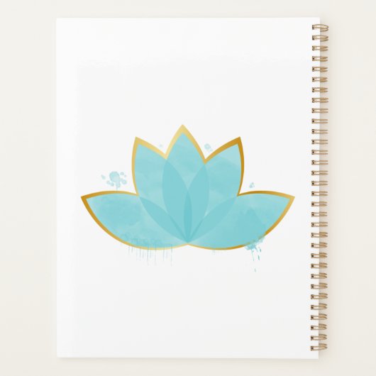 Floral Lotus Waterverf Seafoam Blue & Faux Gold Planner (Achterkant)