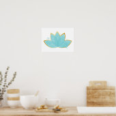 Floral Lotus Waterverf Seafoam Blue & Faux Gold Poster (Keuken)