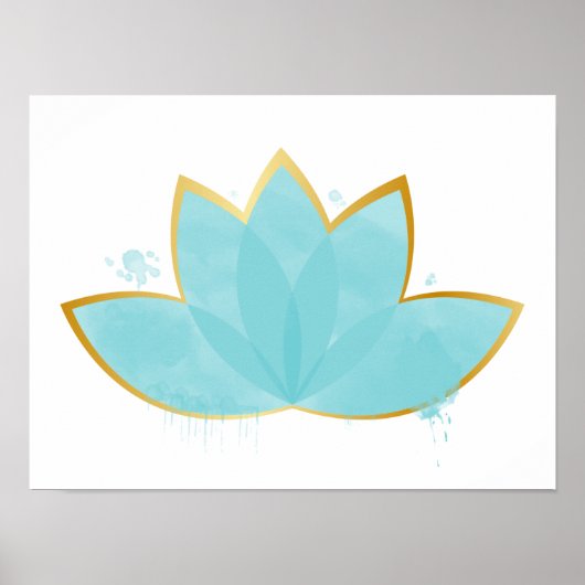 Floral Lotus Waterverf Seafoam Blue & Faux Gold Poster (Voorkant)