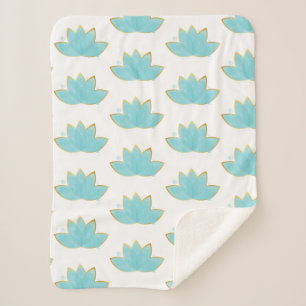 Floral Lotus Waterverf Seafoam Blue & Faux Gold Sherpa Deken