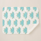 Floral Lotus Waterverf Seafoam Blue & Faux Gold Sherpa Deken (Voorkant (horizontaal))