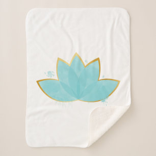 Floral Lotus Waterverf Seafoam Blue & Faux Gold Sherpa Deken