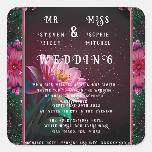 Floral Lotus Wedding Suite | Sterrennacht Romance Vierkante Sticker (Voorkant)