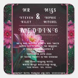 Floral Lotus Wedding Suite | Sterrennacht Romance Vierkante Sticker