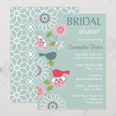 Floral Love Bird Bridal Shower Invitation Kaart (Voorkant / Achterkant)