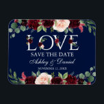 Floral Love Blue van de Burgundy Waterverf Save th Magneet<br><div class="desc">Waterverf Burgundy Floral Love Save the Date Blue Magnet</div>