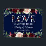 Floral Love Blue van de Burgundy Waterverf Save th Magneet<br><div class="desc">Waterverf Burgundy Floral Love Save the Date Blue Magnet</div>