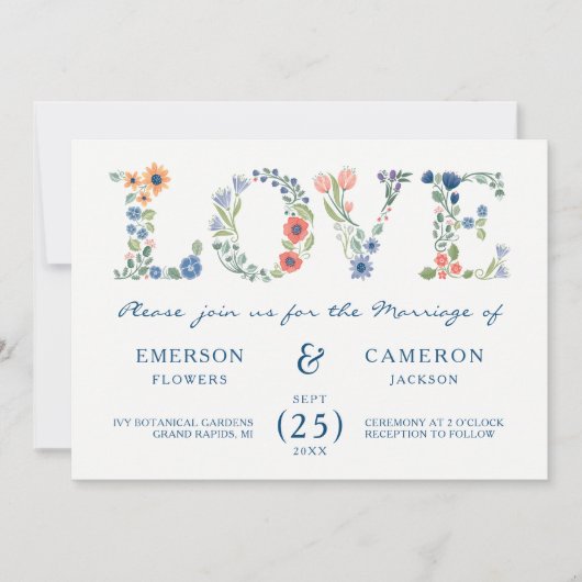 Floral LOVE bruiloft uitnodiging (Voorkant)