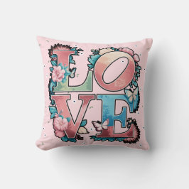 Floral LOVE Design met vlinders Kussen