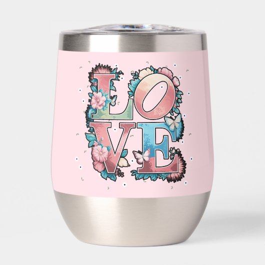 Floral LOVE Design met Vlinders Waterfles (Voorkant)
