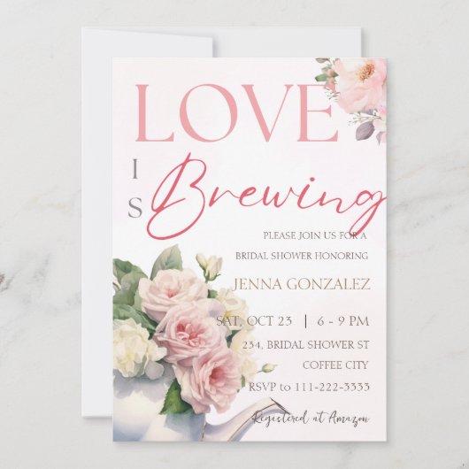 Floral Love is Brouwen Blush Tea Vrijgezellenfeest Kaart (Voorkant)