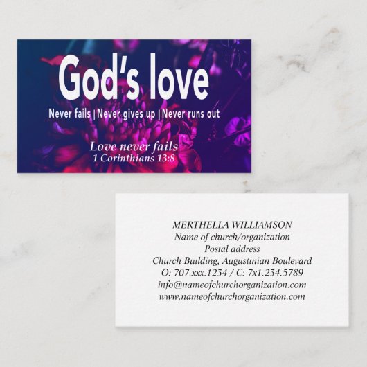 Floral LOVE IS NOOIT NIET Christelijk. Visitekaartje (Voorkant / Achterkant)