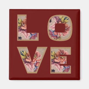 Floral Love Letters Burgundy Magneet