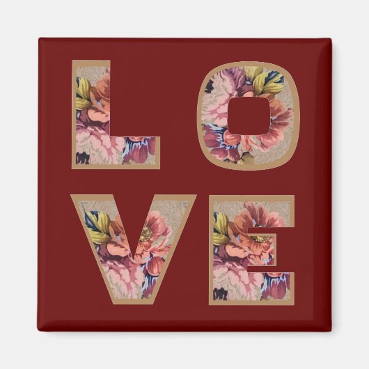 Floral Love Letters Burgundy Magneet (Voorkant)