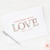 Floral LOVE Letters | Gemaakt met liefde Ovale Sticker (Envelop)