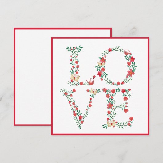Floral LOVE Letters Valentijns Feestdagenkaart (Voorkant / Achterkant)