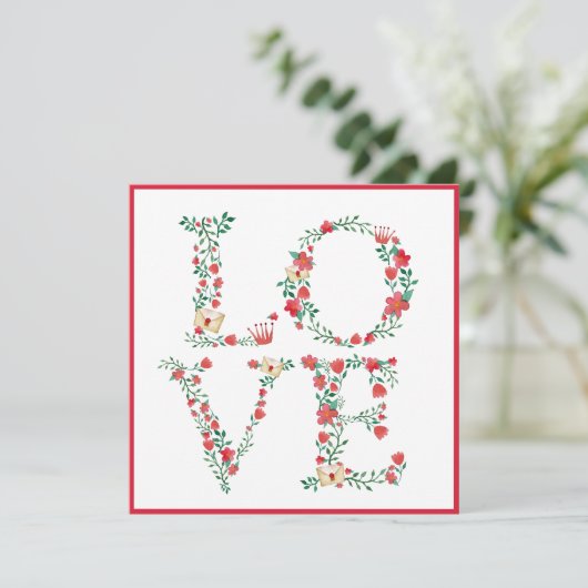 Floral LOVE Letters Valentijns Feestdagenkaart (Staand voorkant)
