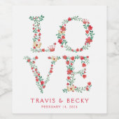 Floral LOVE Letters Valentijns Wijn Etiket (Enkel label)