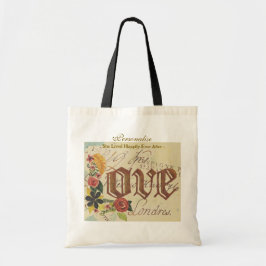 Floral Love Quote  Pattern Gold Typography Tote Bag