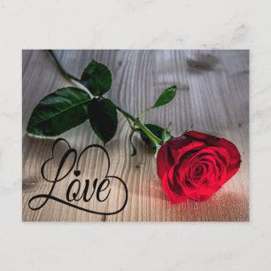 Floral Love Red Rose Flower Rustic Wood Briefkaart