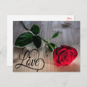 Floral Love Red Rose Flower Rustic Wood Briefkaart (Voorkant / Achterkant)