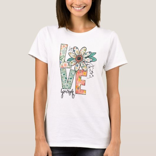 Floral LOVE Retro Daisy Illustration T-Shirt (Voorkant)