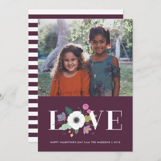 Floral Love Valentijnsdag Kaart - Plum (Voorkant / Achterkant)