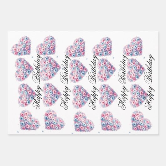 Floral Love Verjaardags Wrap Inpakpapier Vel (Voorkant)