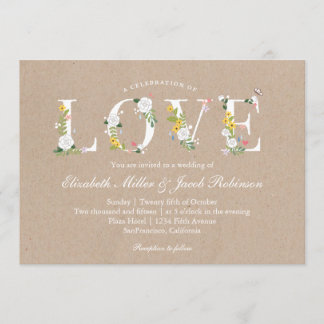 Floral Love Wedding Invite Kaart